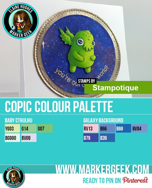Stampotique Baby Cthulhu Card & Copic Marker Colour Palette - www.markergeek.com