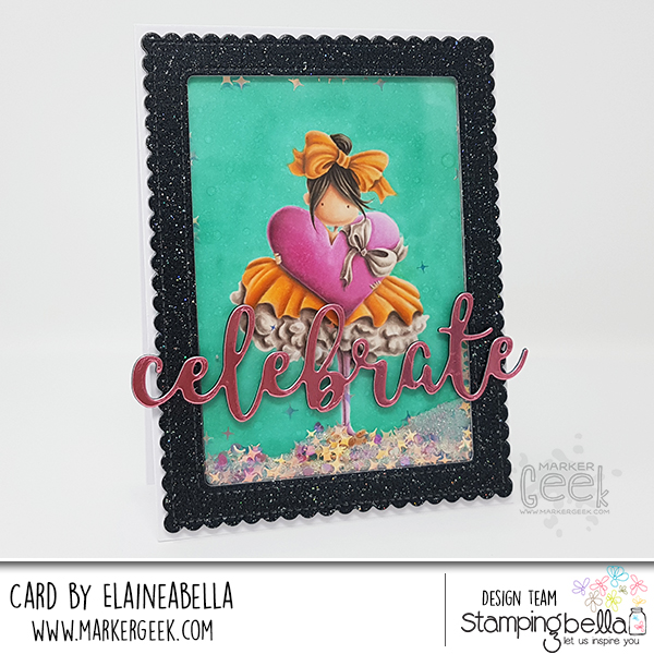 Marker Geek: Stamping Bella Tiny Townie Bonnie Celebrates Shaker Card with No Line Colouring