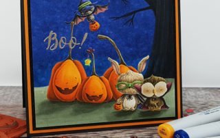 No Line Halloween Scene Card - Purple Onion Designs rubber stamps & Copic Markers