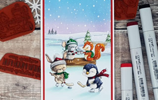 Stamping Masking & Colouring an Icy Pond Scene - Card & Video feat. Purple Onion Designs