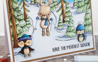 Cute Skiing Scene Christmas Card featuring Purple Onion Designs rubber stamps by Stacey Yacula