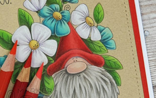 Flowery Gnome Prismacolor Pencil Video with Stamping Bella rubber stamps
