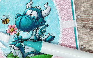 Whimsy Stamps Dorky Dragon Card & Arteza EverBlend Markers