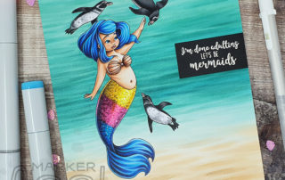 Sweet November Stamps Harbor Sunnyshore Copic Mermaid Scene Card