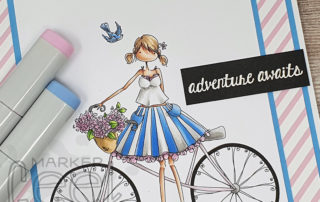 Stamping Bella Uptown Girl Flora & Her Bicycle Card & Copic Colouring Video