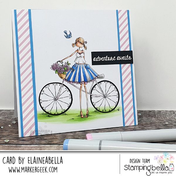 Stamping Bella Uptown Girl Flora & Her Bicycle Card & Copic Colouring Video