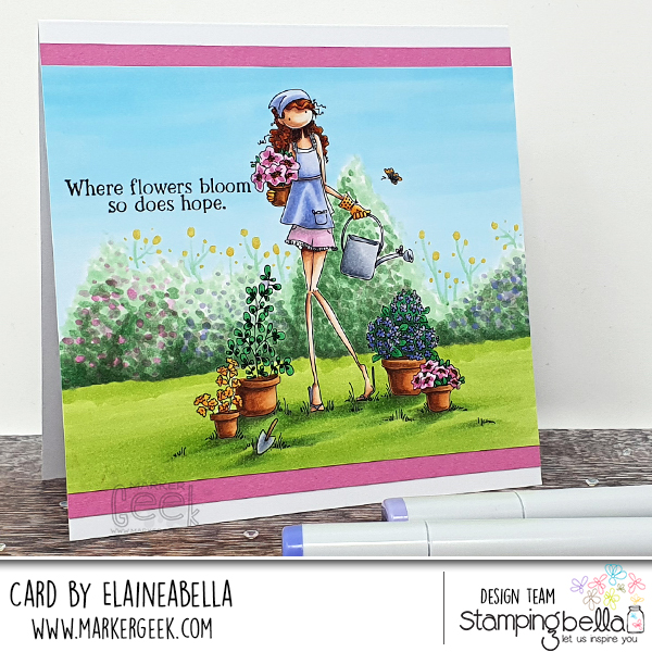 Copic Garden Scene Colouring Video featuring Stamping Bella Uptown Girl Pippa loves to Plant