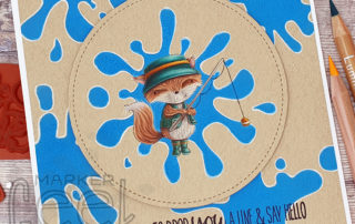 Cute Coloured Pencil Fishing Fox Card featuring Purple Onion Designs Rubber Stamps