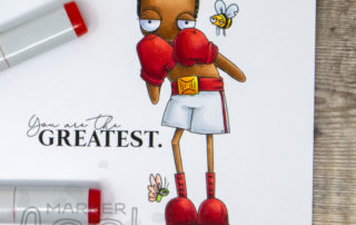 Copic marker colouring video and card inspiration featuring Stamping Bella Oddball Muhammad Ali rubber stamp set.