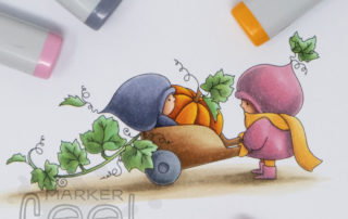 Copic marker colouring video and card inspiration featuring Stamping Bella Bundle Girl in a Wagon rubber stamp set.