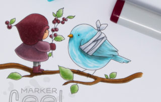 Copic marker colouring video and card inspiration featuring Stamping Bella Bundle Girl with Berries rubber stamp set.