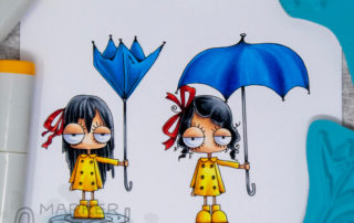 Copic marker colouring video and card inspiration featuring Stamping Bella Mini Oddball Weather Girls stamp set.