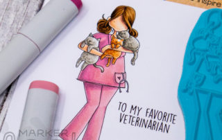Copic marker colouring video and card inspiration featuring Stamping Bella Curvy Girl Vet stamp set.