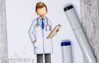 Copic marker colouring video and card inspiration featuring Stamping Bella My Favorite Doctor stamp set.