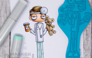 Copic marker colouring video and card inspiration featuring Stamping Bella Oddball Doctor stamp set.