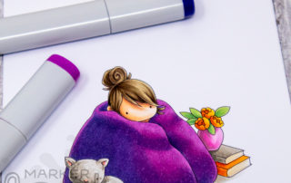 Copic marker colouring video and card inspiration featuring Stamping Bella Tiny Townie Loves to Snuggle stamp set.