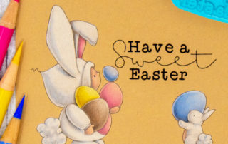 Coloured pencil colouring video & inspiration for Stamping Bella Bundle Girl Bunny rubber stamp coloured using Faber-Castell Polychromos pencils.