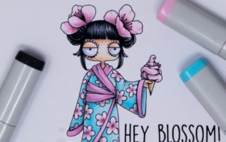 Copic marker colouring video and card inspiration featuring the Stamping Bella Oddball Cherry Blossom stamp set.