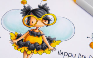 Copic marker colouring video and card inspiration featuring Stamping Bella Tiny Townie Busy Bee stamp set.