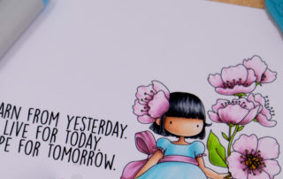 Copic marker colouring video and card inspiration featuring the Stamping Bella Tiny Townie Cherry Blossom stamp set.