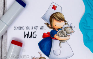 Copic marker colouring video and card inspiration featuring Stamping Bella Tiny Townie Nurse stamp set.