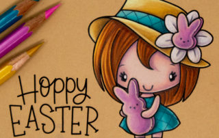Coloured pencil colouring video & inspiration for The Greeting Farm Easter Anya 2019 digital stamp coloured using Caran d'Ache Pablo coloured pencils.