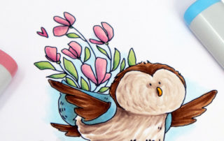 Copic marker colouring video and card inspiration featuring the Stamping Bella Birdie with a Message stamp set.