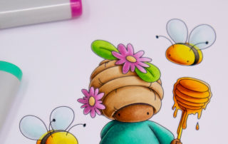 Copic marker colouring video and card inspiration featuring the Stamping Bella Bundle Girl Beekeeper stamp set.