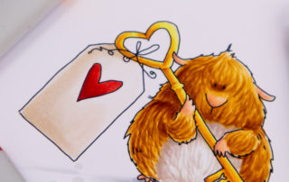 Copic marker colouring video and card inspiration featuring the Stamping Bella Guinea with a Key stamp set.