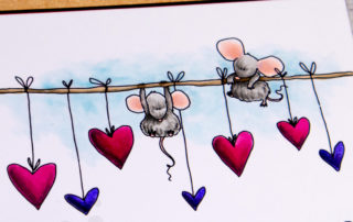 Copic marker colouring video and card inspiration featuring the Stamping Bella Mice Hanging Out stamp set.