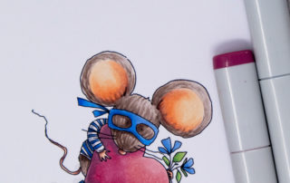 Copic marker colouring video and card inspiration featuring the Stamping Bella Mouse Bandit stamp set.