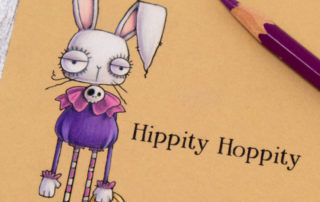 Coloured pencil colouring video & inspiration for Stamping Bella Oddball Easter Bunny rubber stamp coloured using Caran d'Ache Pablo pencils.
