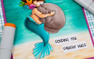 Copic marker colouring video and card inspiration featuring the Stamping Bella Edna and the Manatee stamp set.