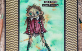 Mixed media card inspiration featuring Stampotique Originals Maryanne stamp by Daniel Torrente. Coloured using Caran d'Ache Luminance pencils on vellum.