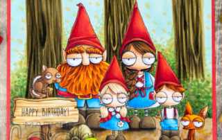 Copic marker autumn woodland scene colouring video and card inspiration featuring the Stamping Bella Oddball Gnome Parents and Kids stamp sets.