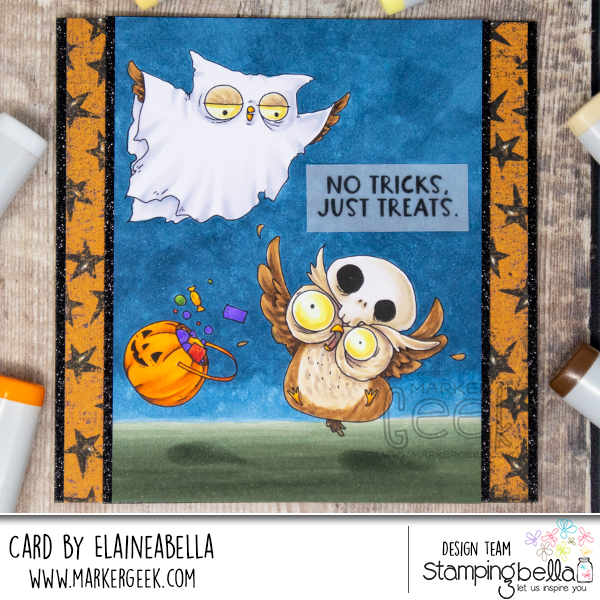 Copic marker colouring video and card inspiration featuring the Stamping Bella Scaredy Owl stamp set.