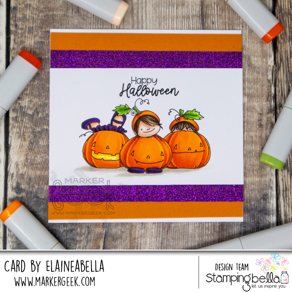 Copic marker coloured card inspiration & video featuring the Stamping Bella Squidgy Pumpkin Trio stamp set.