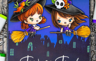 Copic marker coloured scene card inspiration & colouring video featuring The Greeting Farm Hocus Pocus clear stamp set.
