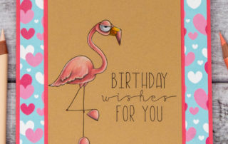 Coloured pencil colouring video & inspiration for Stamping Bella Oddball Flamingo rubber stamp coloured using Holbein Artist's pencils.