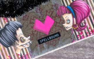 Art journal page and Copic marker colouring video inspiration featuring Stampotique Originals Cranium & Oh Jackie rubber stamps by Daniel Torrente,