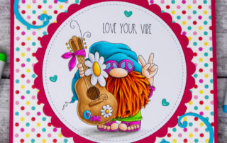 Copic marker coloured card inspiration & video featuring the Stamping Bella Gnome Hippie rubber stamp.
