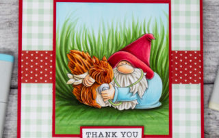 Copic marker coloured scene card inspiration & video featuring the Stamping Bella Gnome Vet rubber stamp.