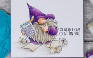 Copic marker coloured card inspiration & video featuring the Stamping Bella Gnome Accountant rubber stamp.