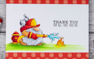 Copic marker coloured card inspiration & video featuring the Stamping Bella Gnome Firefighter rubber stamp.