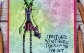 Mixed media card inspiration & colouring video featuring Stampotique Originals Bandit rubber stamp by Daniel Torrente. Coloured using Caran d'Ache Luminance pencils on vellum.