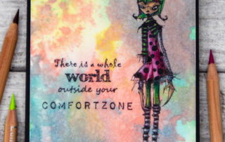 Mixed media card inspiration & colouring video featuring Stampotique Originals Critter rubber stamp by Daniel Torrente. Coloured using Caran d'Ache Luminance pencils on vellum.