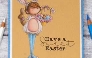 Coloured pencil colouring video & inspiration for Stamping Bella Tiny Townie Ella loves Easter rubber stamp coloured using Caran d'Ache Pablo pencils.