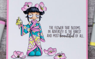 Copic marker coloured card inspiration & video featuring the Stamping Bella Oddball Cherry Blossom rubber stamp set.