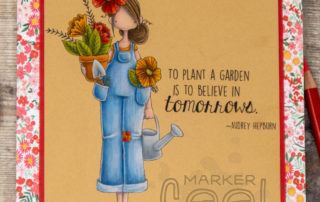 Coloured pencil colouring video & inspiration for Stamping Bella Curvy Girl Gardener rubber stamp coloured using Prismacolor pencils.