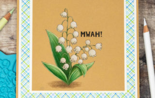 Prismacolour coloured pencil coloured card inspiration & video featuring the Stamping Bella Lily of the Valley & Emily's Sentiment Set rubber stamps.